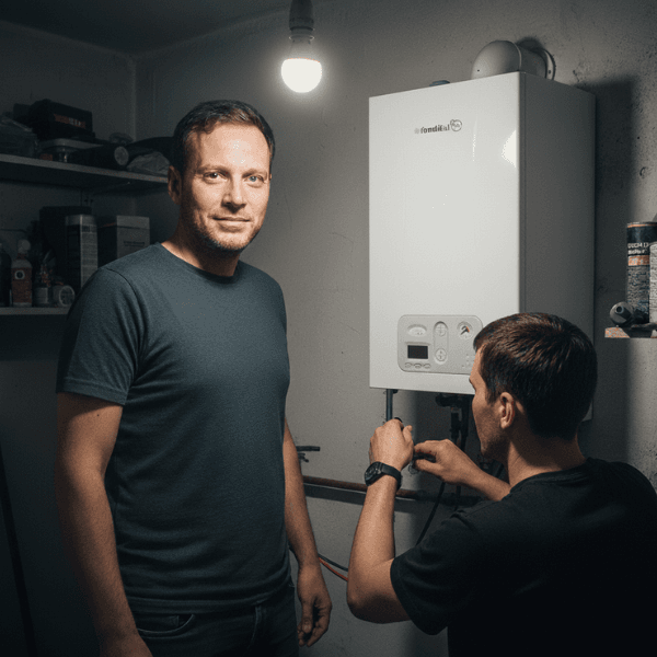Serwisant naprawiający kocioł Fondital Antea przy poważnym błędzie