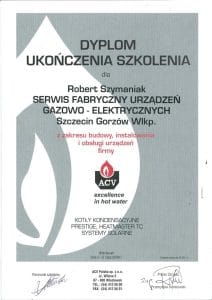 Gazownik Robert Szymaniak– certyfikat ACV autoryzacji serwisu