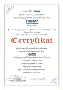 Gazownik Robert Szymaniak– certyfikat Demrad autoryzacji